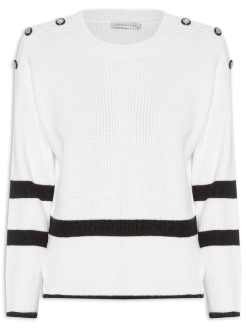 Suéter Feminino Bicolor Em Tricot - Branco