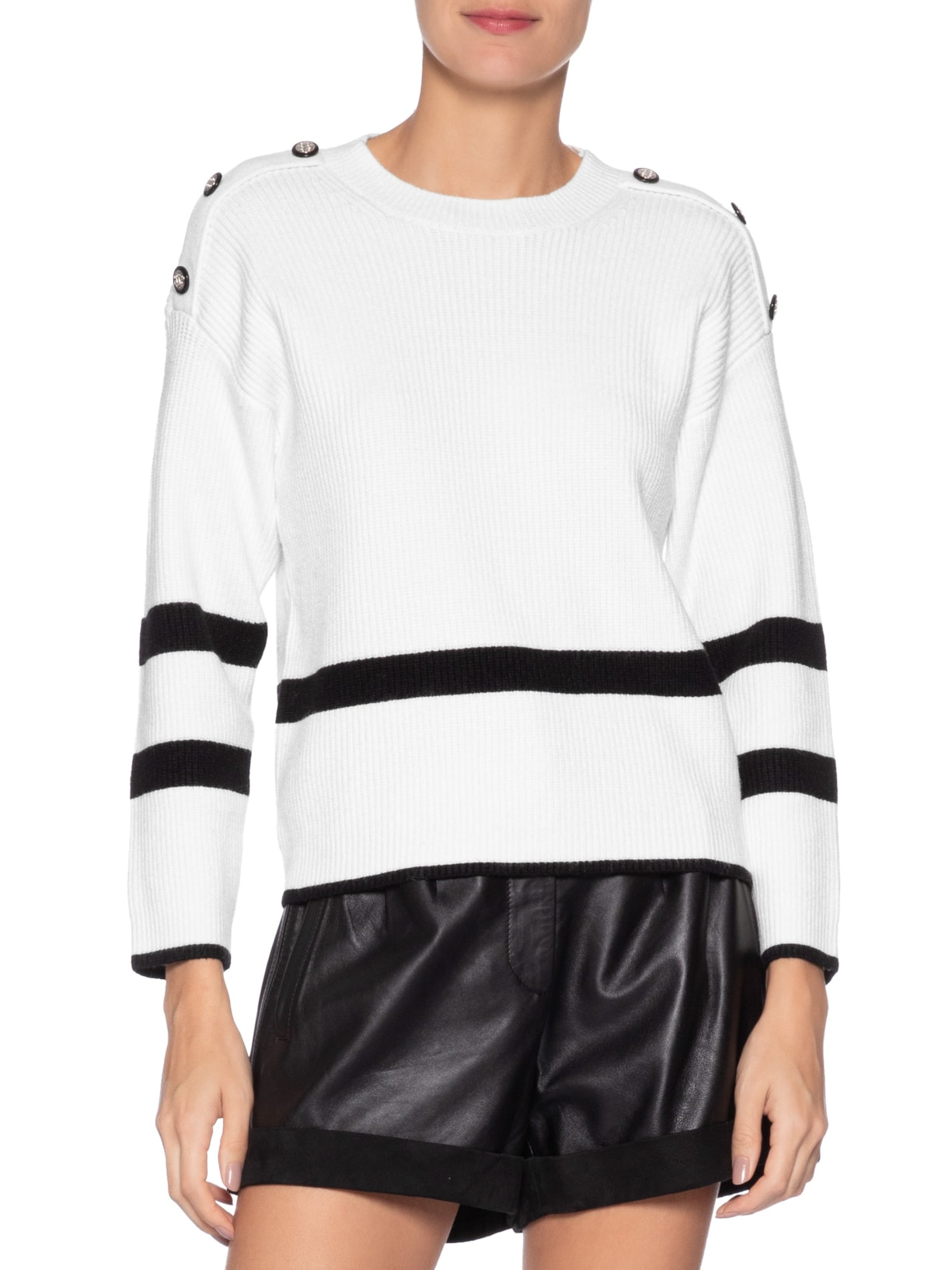 Suéter Feminino Bicolor Em Tricot   Branco Market 33