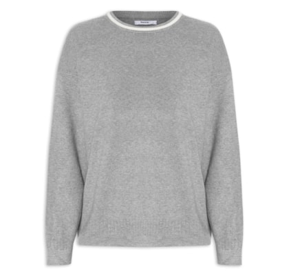 Suéter Feminino Bicolor Em Tricot - Cinza