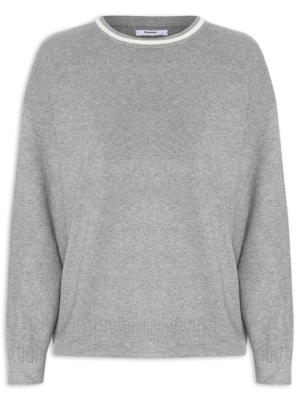 Suéter Feminino Bicolor Em Tricot - Cinza