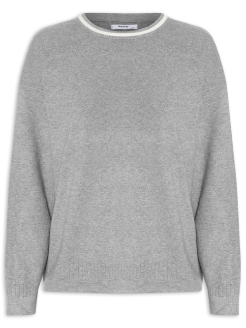 Suéter Feminino Bicolor Em Tricot - Cinza