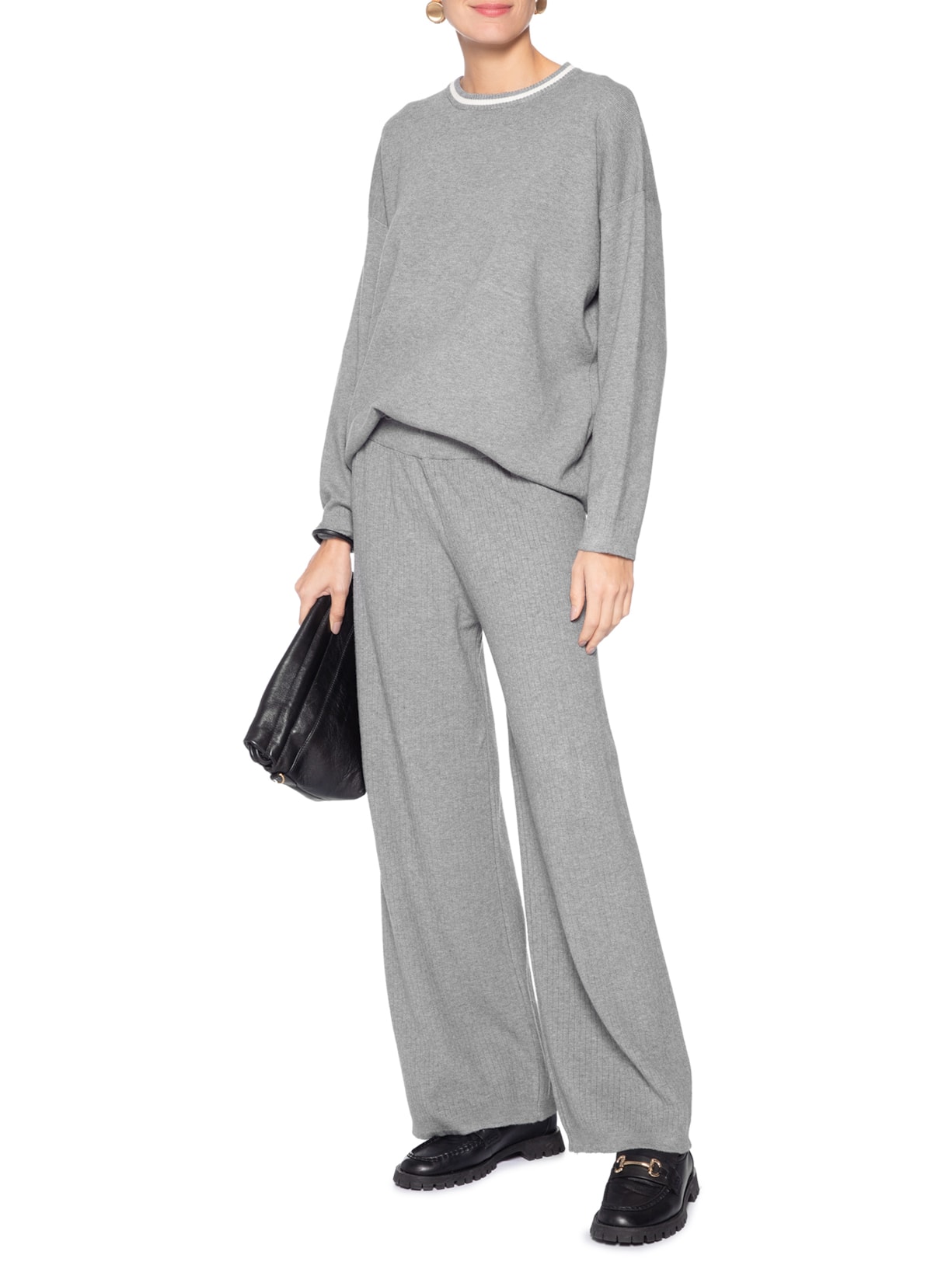 Suéter Feminino Bicolor Em Tricot Cinza Basiq