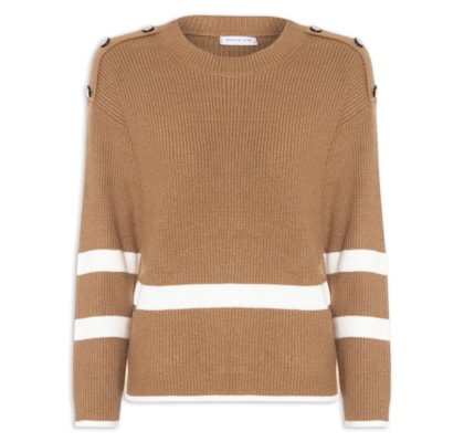 Suéter Feminino Bicolor Em Tricot  - Marrom