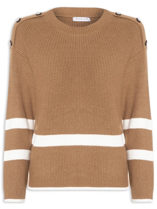 Suéter Feminino Bicolor Em Tricot - Marrom