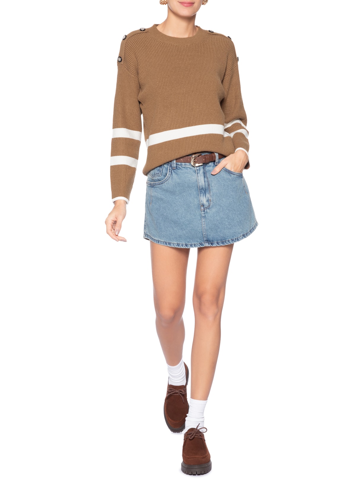 Suéter Feminino Bicolor Em Tricot  Marrom Market 33