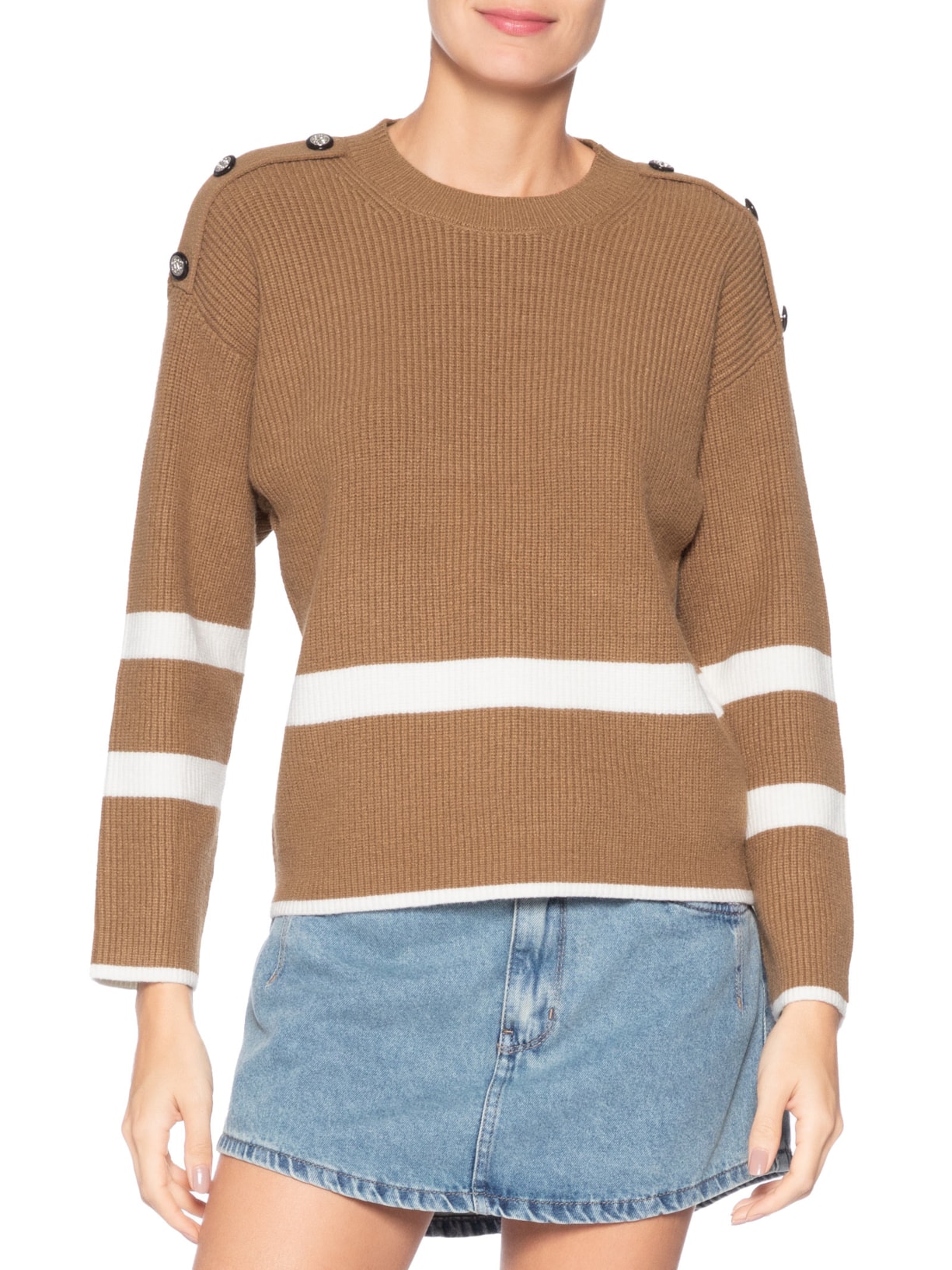 Suéter Feminino Bicolor Em Tricot  Marrom Market 33