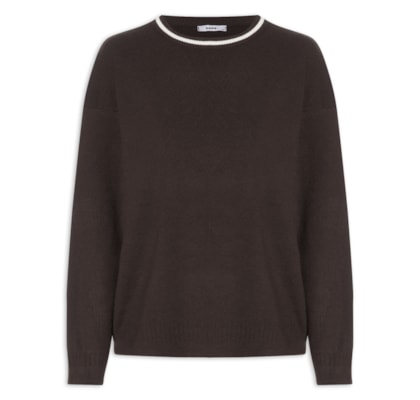 Suéter Feminino Bicolor Em Tricot - Marrom