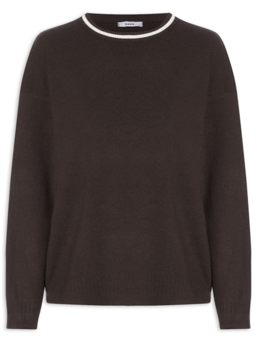 Suéter Feminino Bicolor Em Tricot - Marrom