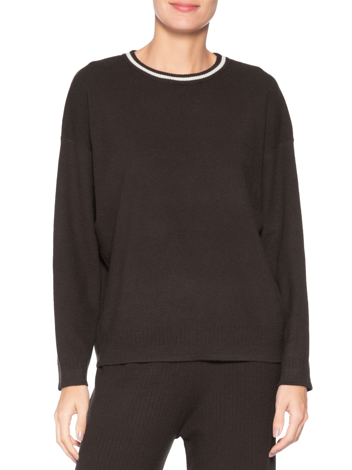 Suéter Feminino Bicolor Em Tricot Marrom Basiq