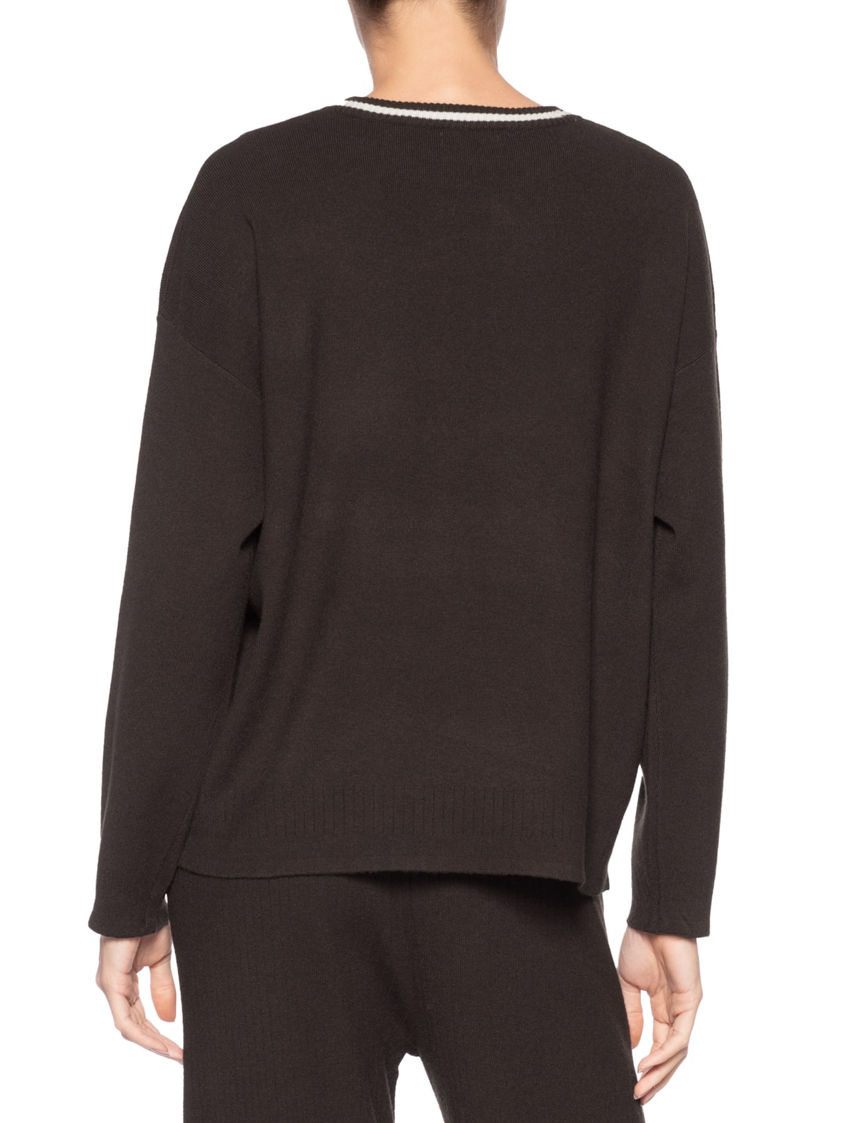 Suéter Feminino Bicolor Em Tricot Marrom Basiq