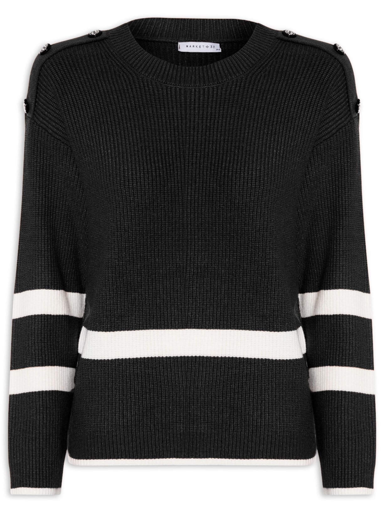 Suéter Feminino Bicolor Em Tricot  Preto Market 33