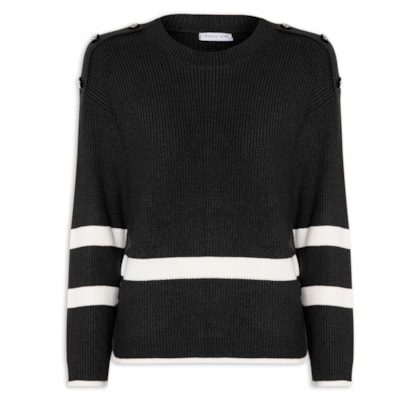 Suéter Feminino Bicolor Em Tricot  - Preto