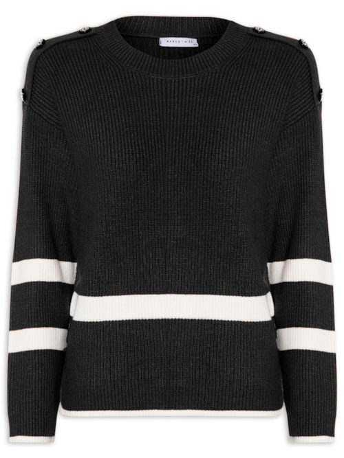 Suéter Feminino Bicolor Em Tricot - Preto