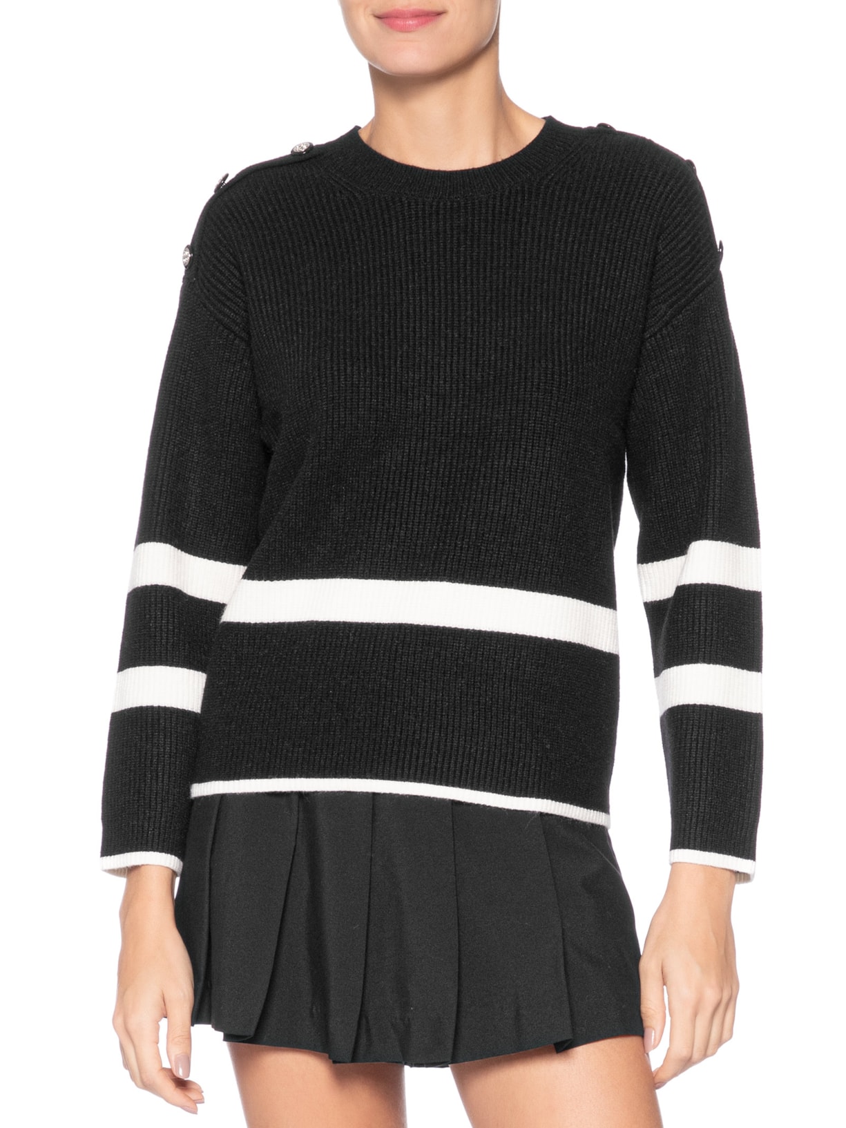 Suéter Feminino Bicolor Em Tricot  Preto Market 33