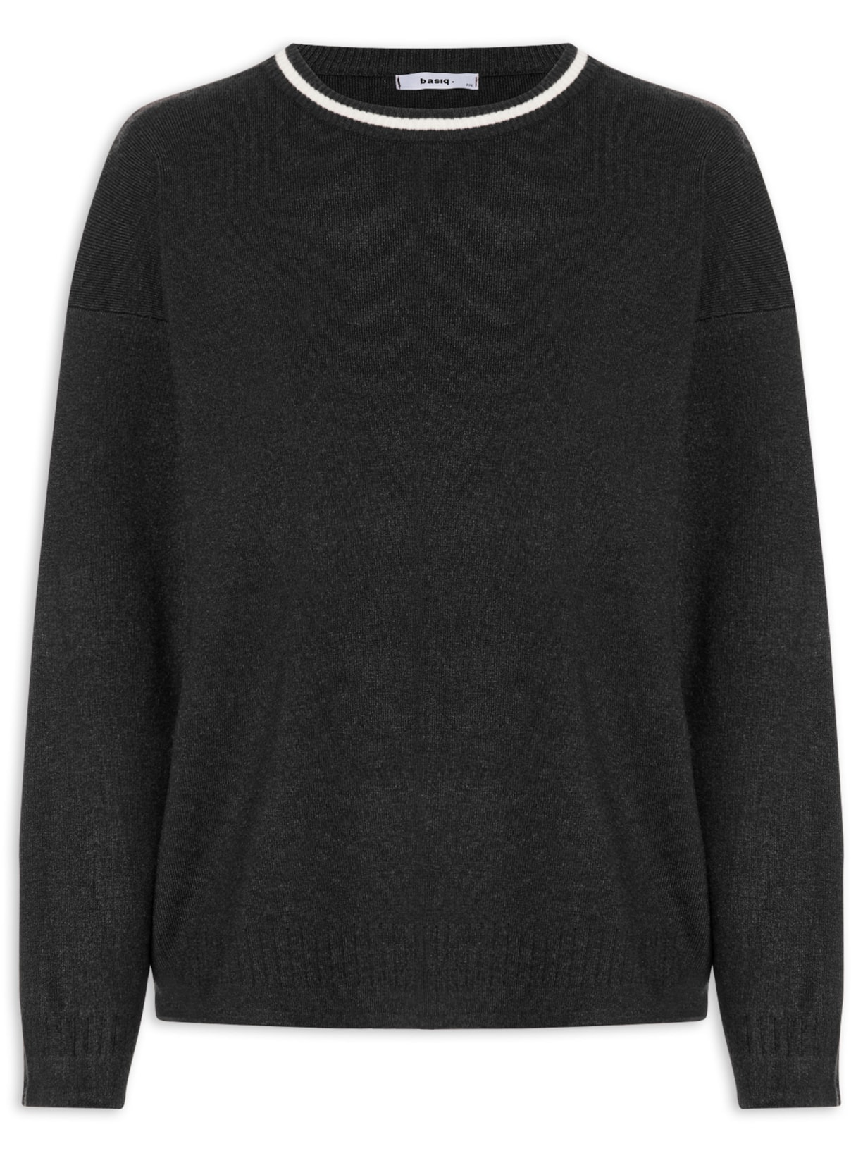 Suéter Feminino Bicolor Em Tricot – Preto