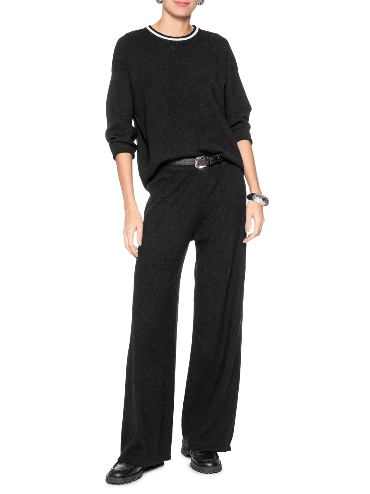 Suéter Feminino Bicolor Em Tricot  – Preto Basiq