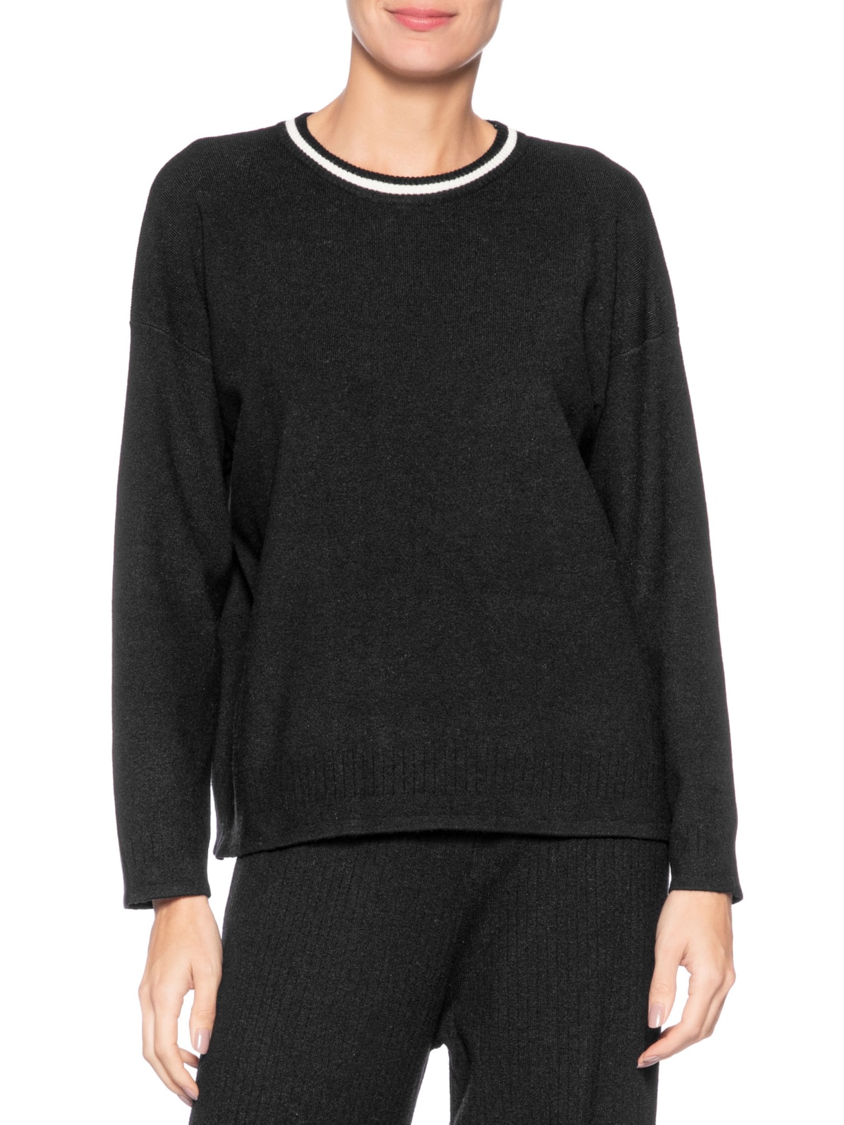 Suéter Feminino Bicolor Em Tricot  – Preto Basiq