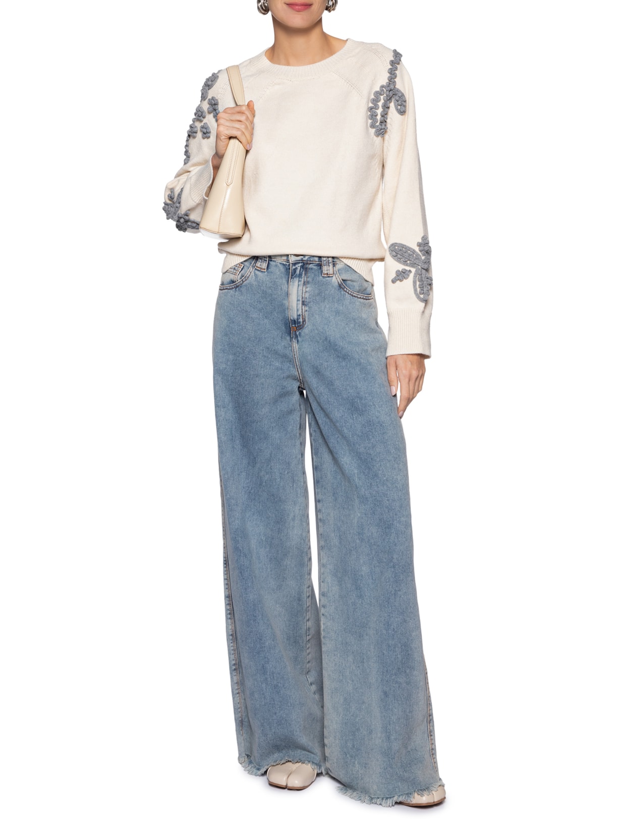 Suéter Feminino Bordado Em Tricot  Bege Market 33