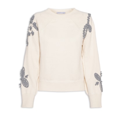 Suéter Feminino Bordado Em Tricot  – Bege