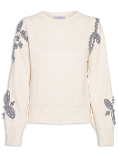 Suéter Feminino Bordado Em Tricot – Bege