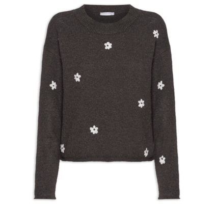 Suéter Feminino Bordado Em Tricot  – Preto