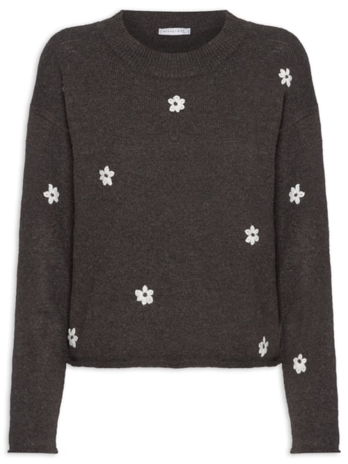 Suéter Feminino Bordado Em Tricot – Preto