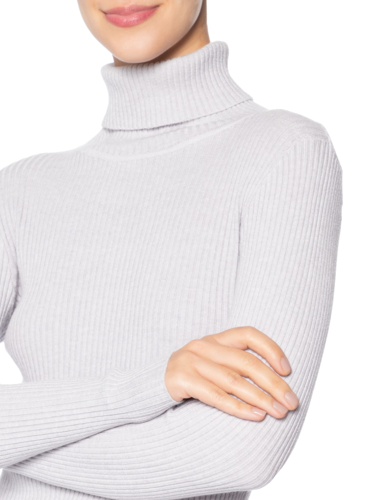 Suéter Feminino Canelado Gola Alta Cinza Basiq
