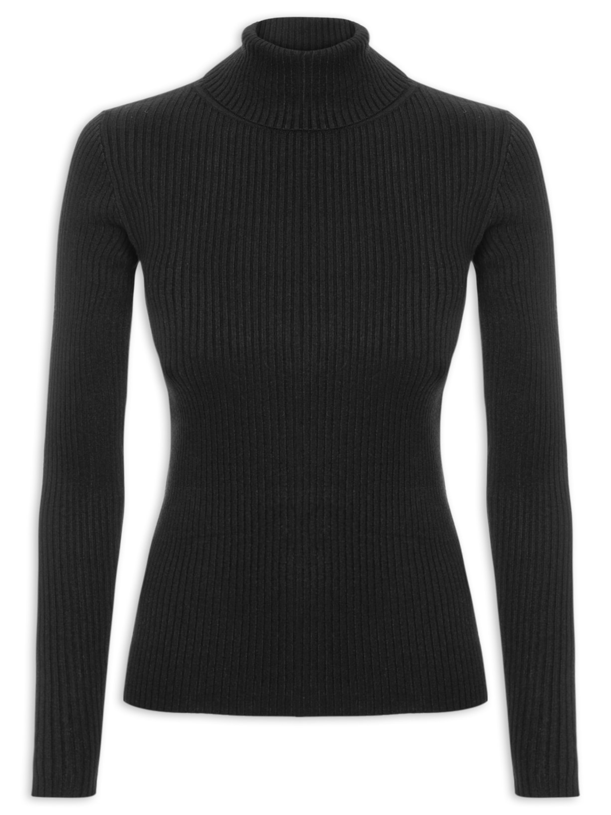 Suéter Feminino Canelado Gola Alta - Preto