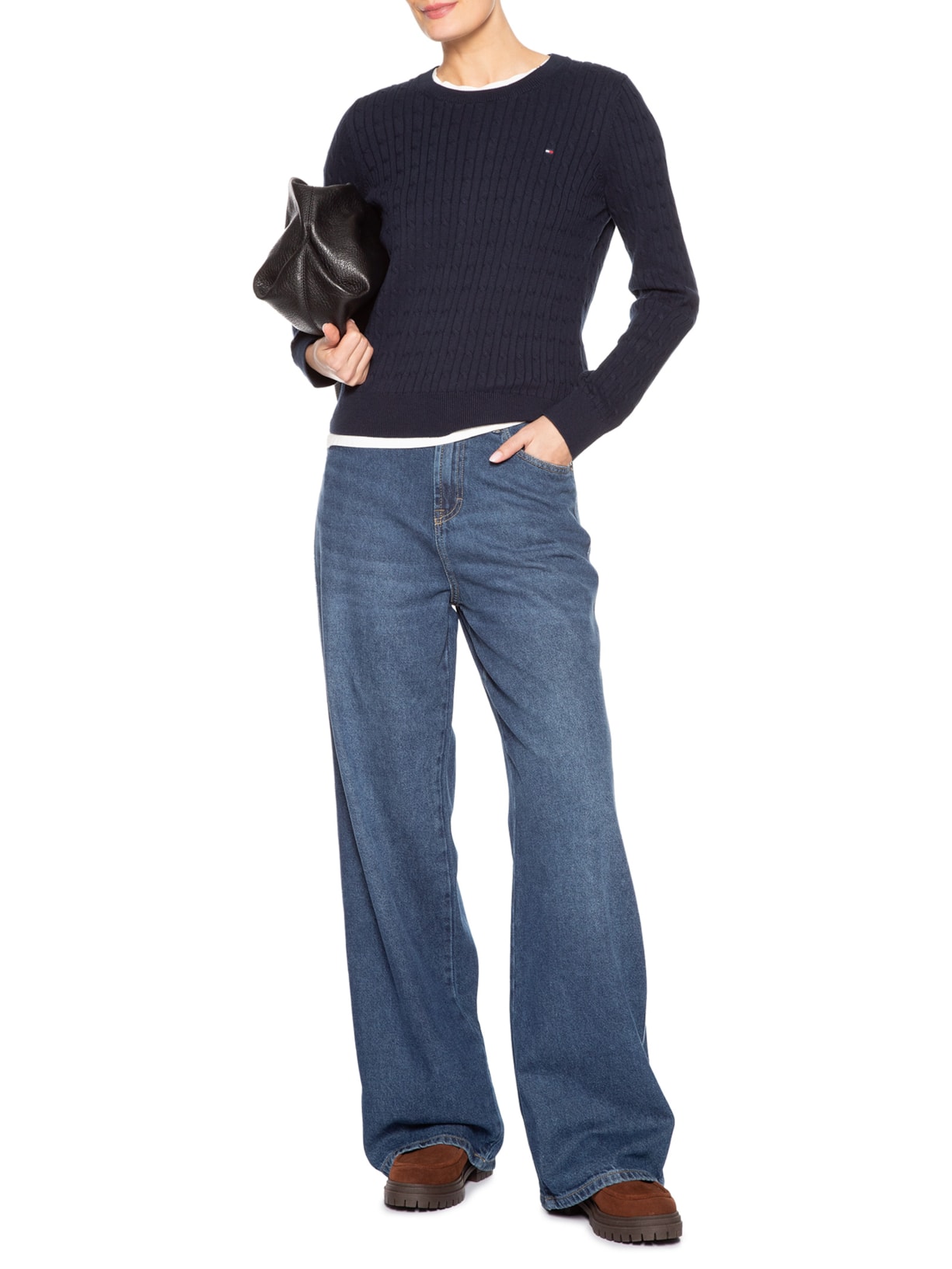 Suéter Feminino Co Cable Azul Tommy Hilfiger