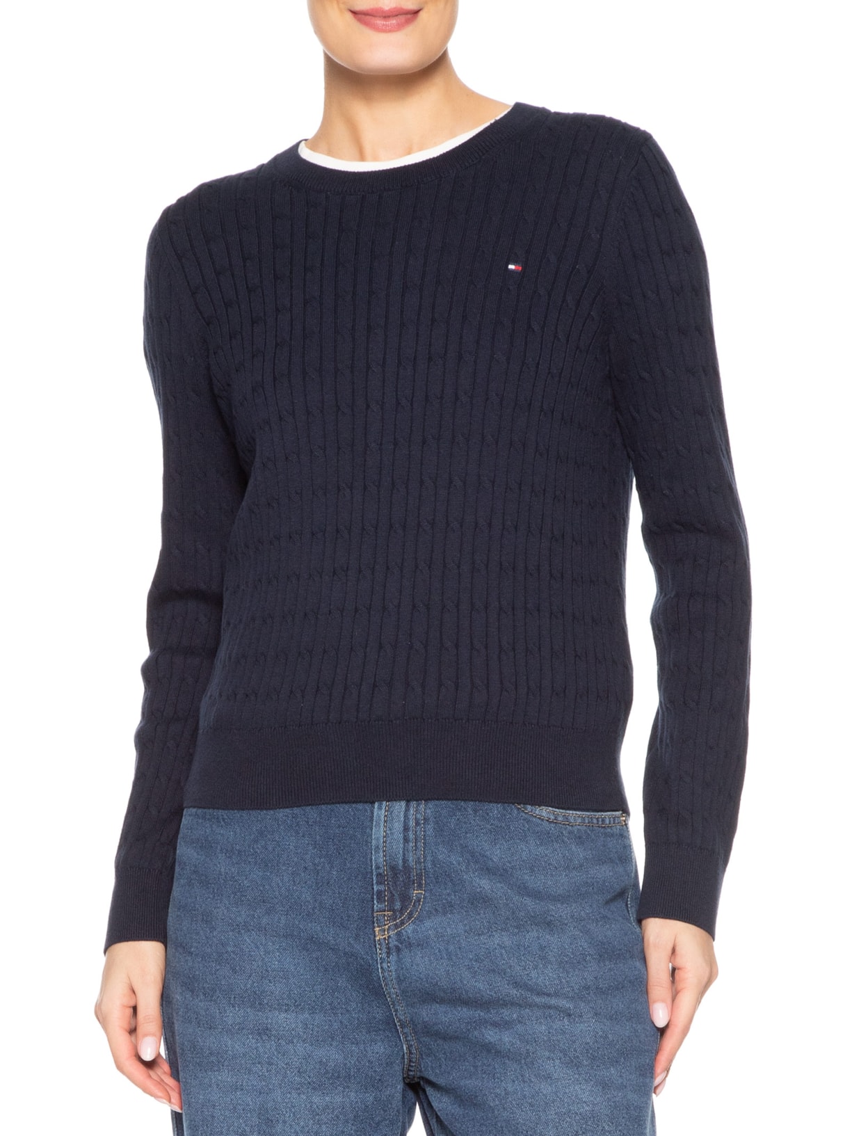 Suéter Feminino Co Cable Azul Tommy Hilfiger