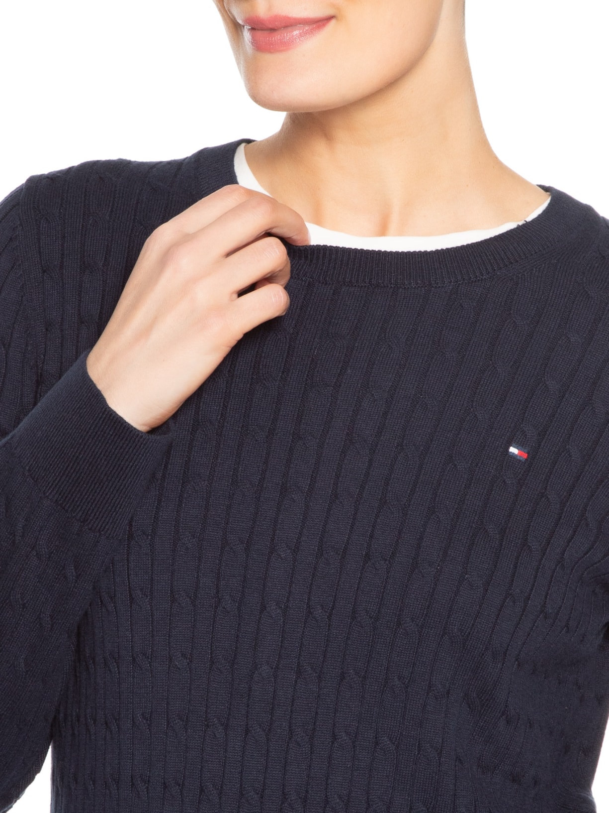 Suéter Feminino Co Cable Azul Tommy Hilfiger