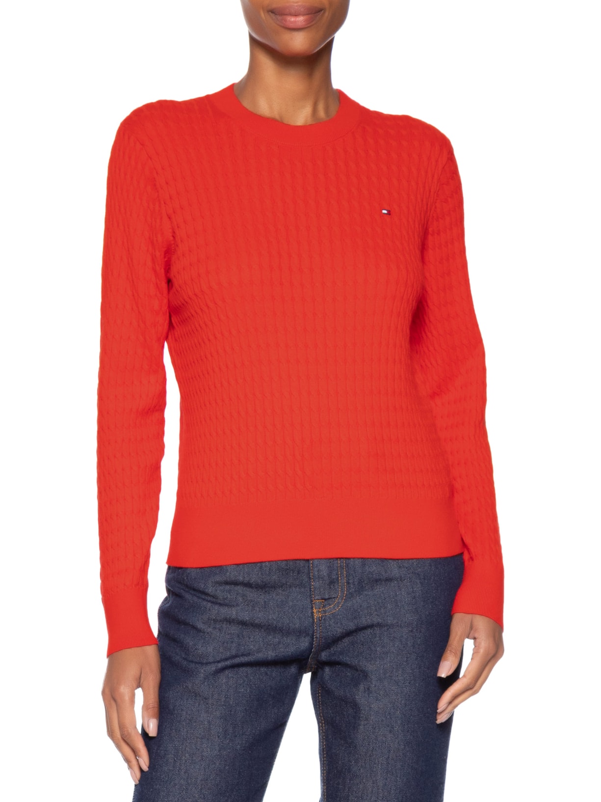 Suéter Feminino Co Cable Fine GG C-Nk Vermelho Tommy Hilfiger