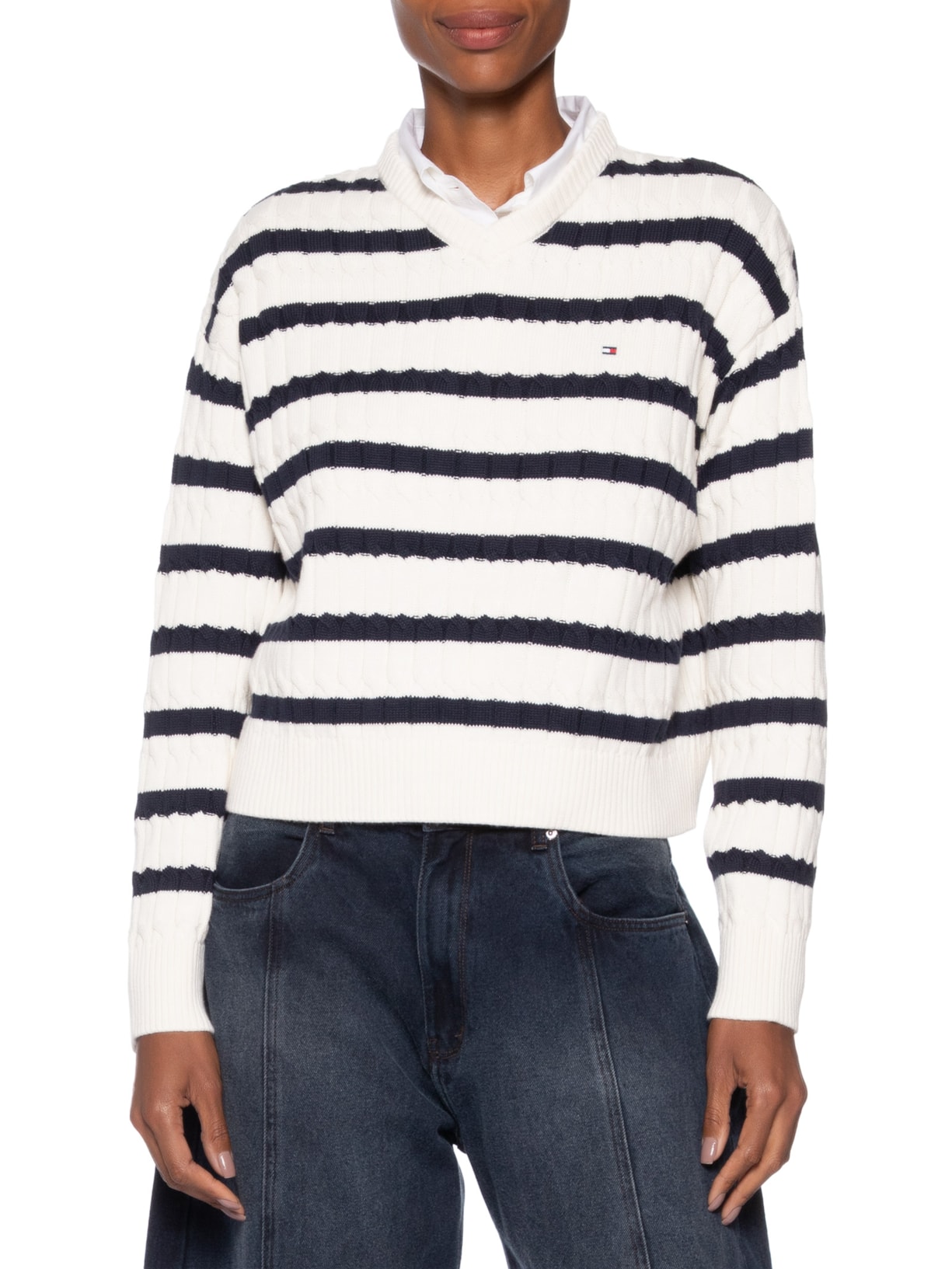 Suéter Feminino Co Cable Mid Branco Tommy Hilfiger