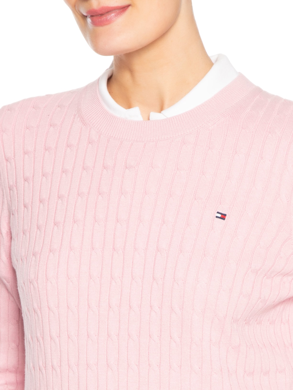 Suéter Feminino Co Cable Rosa Tommy Hilfiger