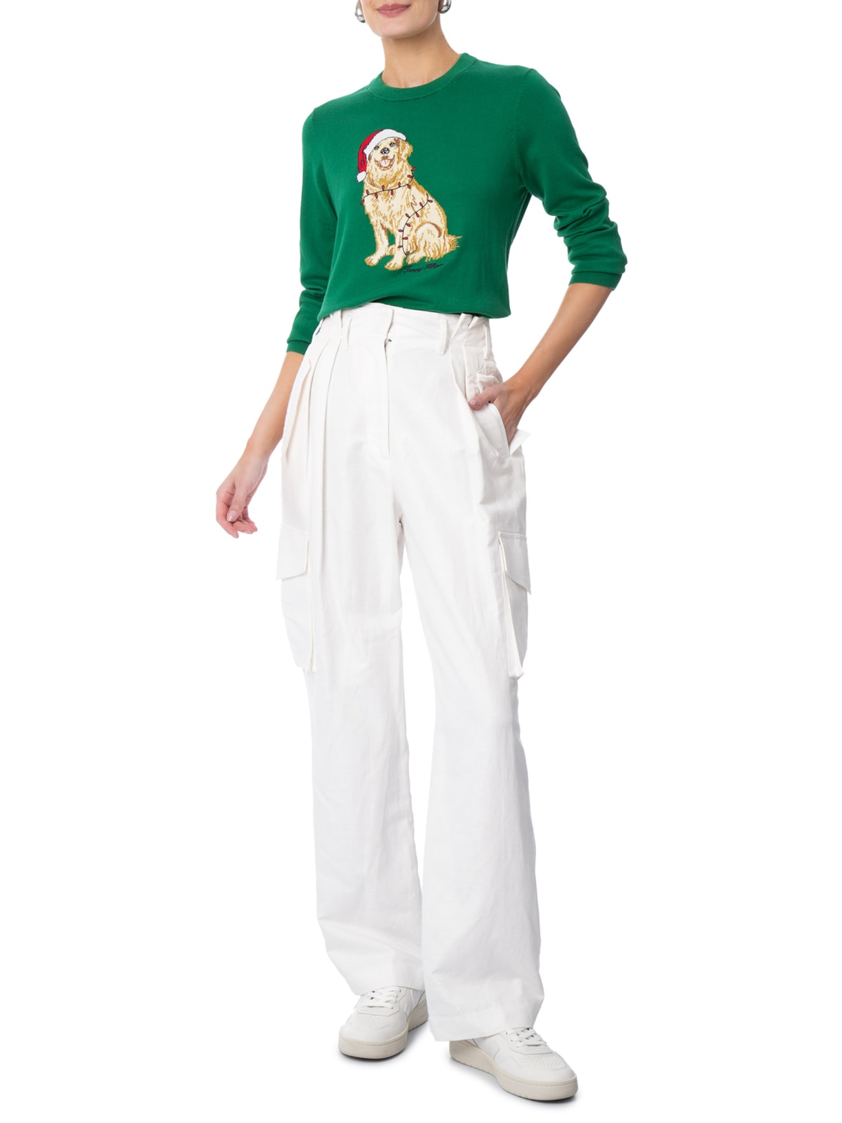 Suéter Feminino Co Jersey Intarsia Verde Tommy Hilfiger