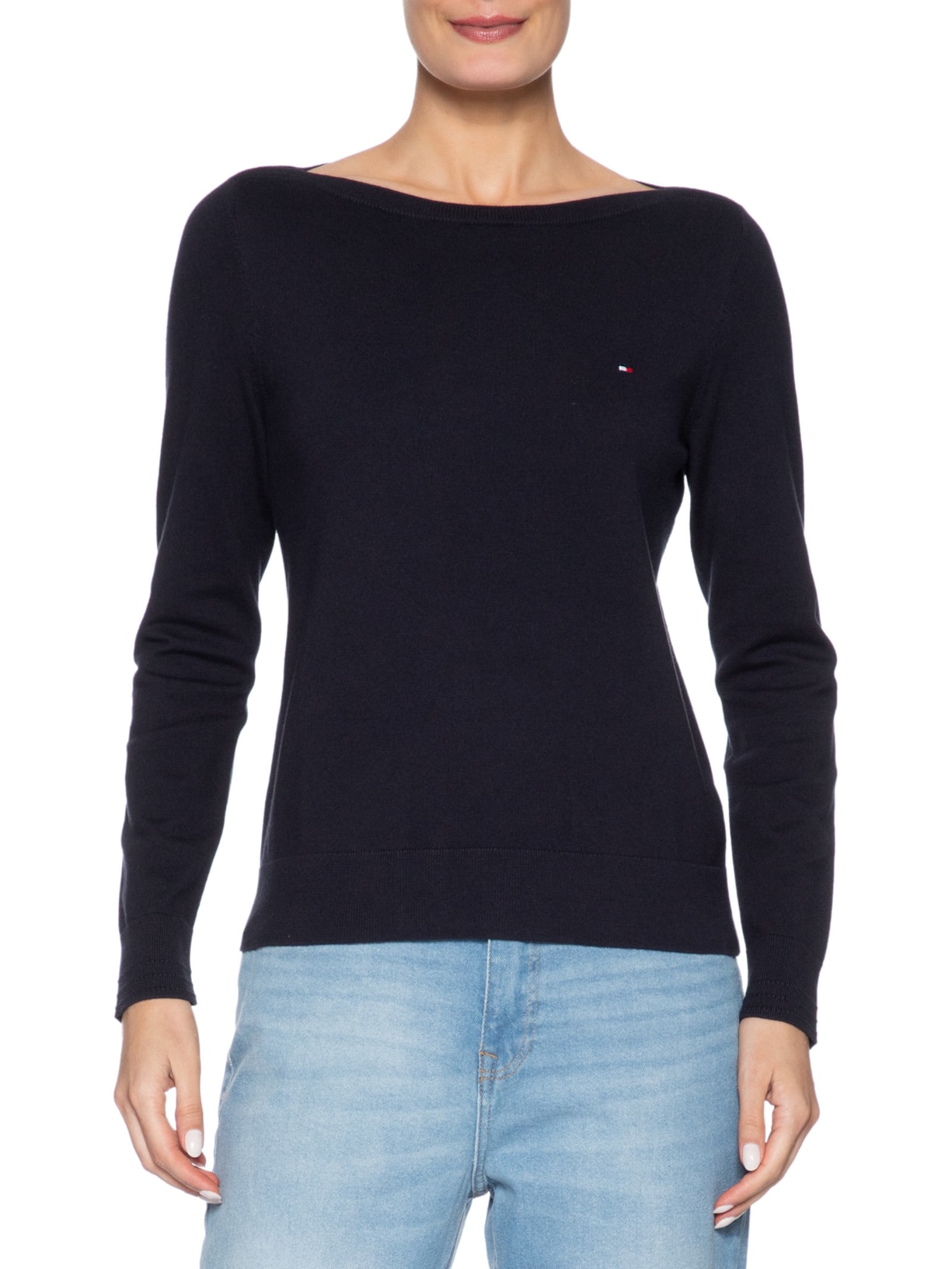 Suéter Feminino Co Jersey Stitch Boat-Nk Azul Tommy Hilfiger