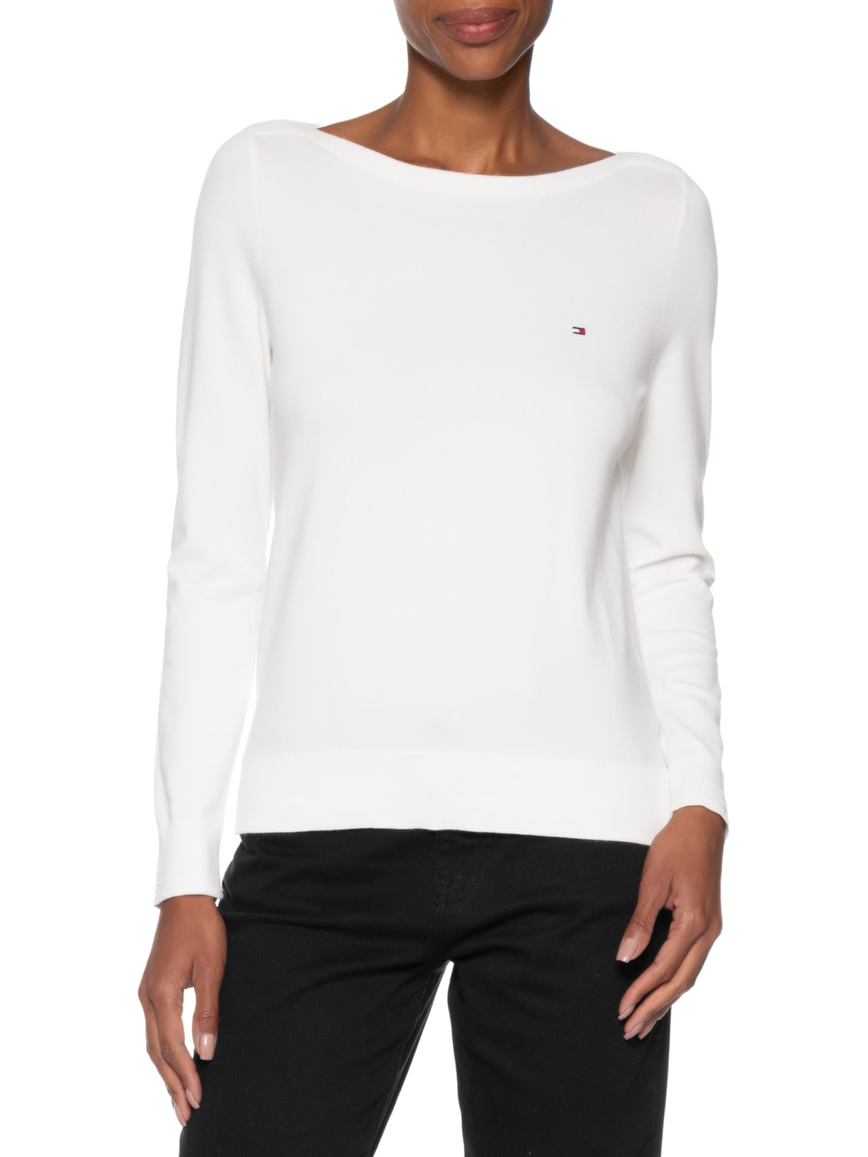 Suéter Feminino Co Jersey Stitch Boat-Nk Branco Tommy Hilfiger