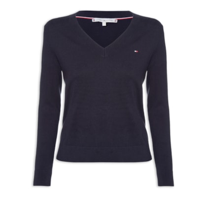 Suéter Feminino Co Jersey Stitch V - Azul