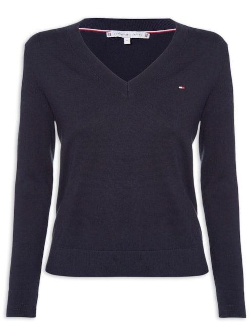 Suéter Feminino Co Jersey Stitch V - Azul