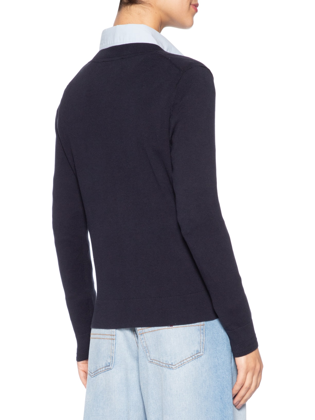 Suéter Feminino Co Jersey Stitch V Azul Tommy Hilfiger