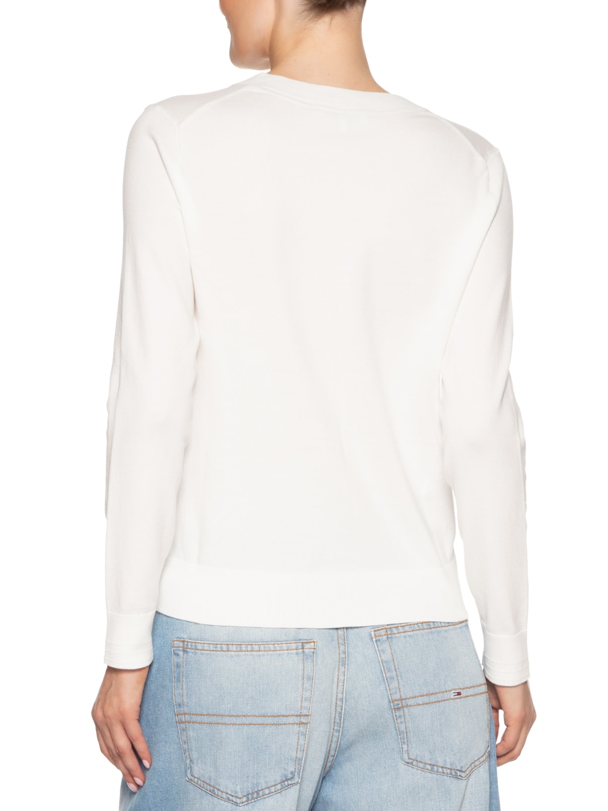 Suéter Feminino Co Jersey Stitch V Branco Tommy Hilfiger
