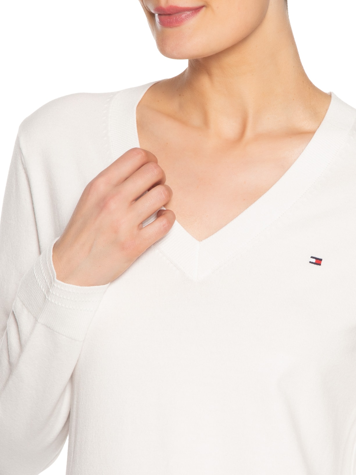 Suéter Feminino Co Jersey Stitch V Branco Tommy Hilfiger