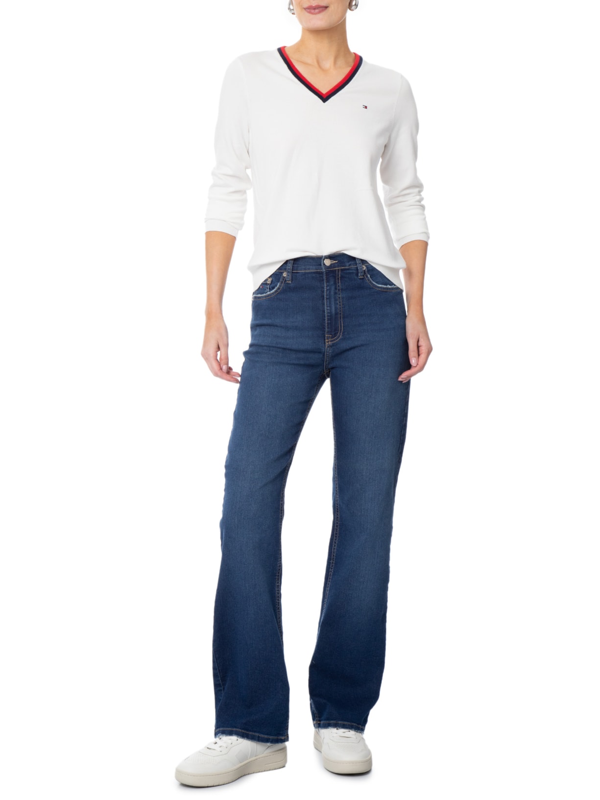 Suéter Feminino Co Jersey V-Nk Branco Tommy Hilfiger