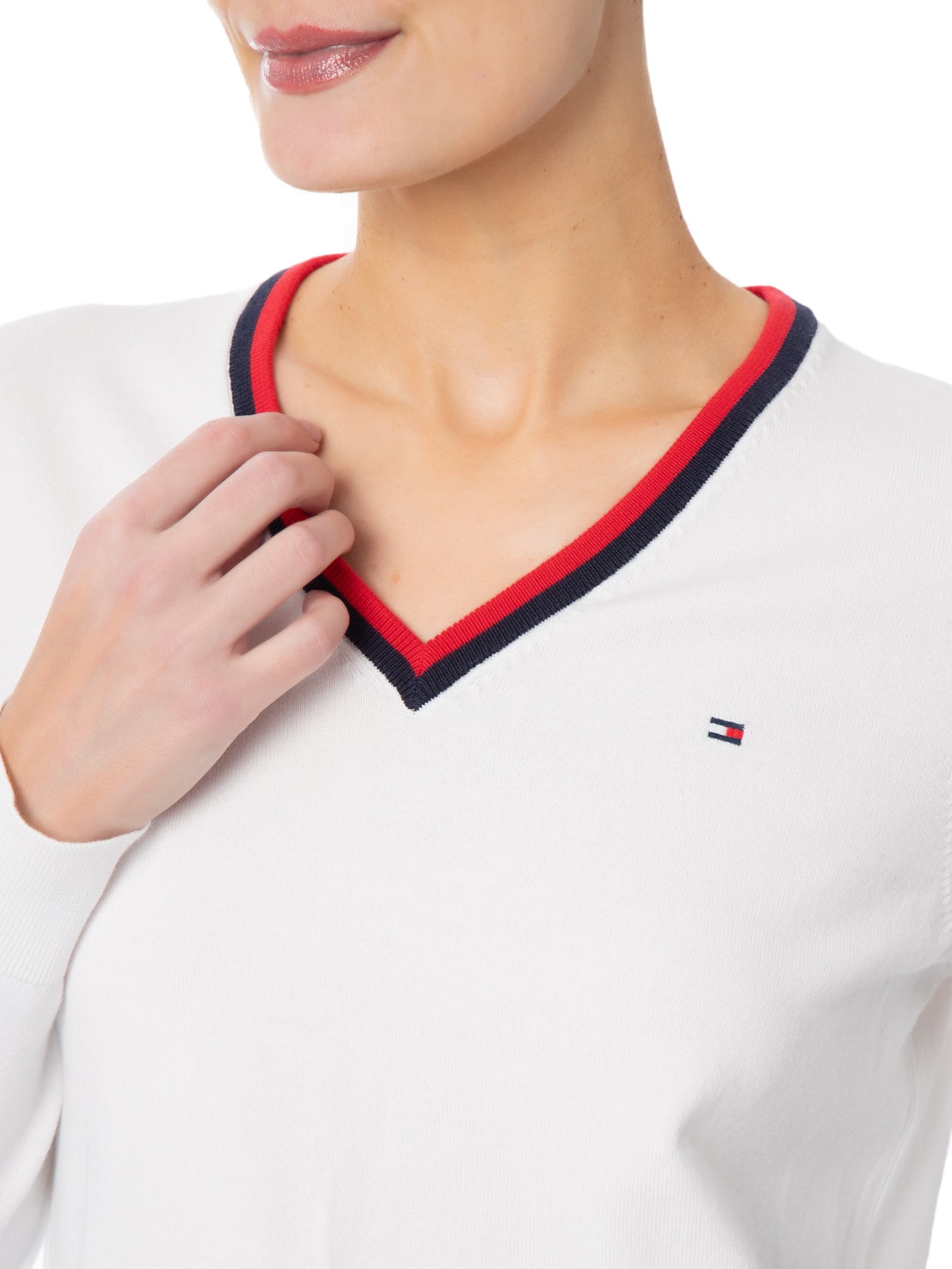 Suéter Feminino Co Jersey V-Nk Branco Tommy Hilfiger