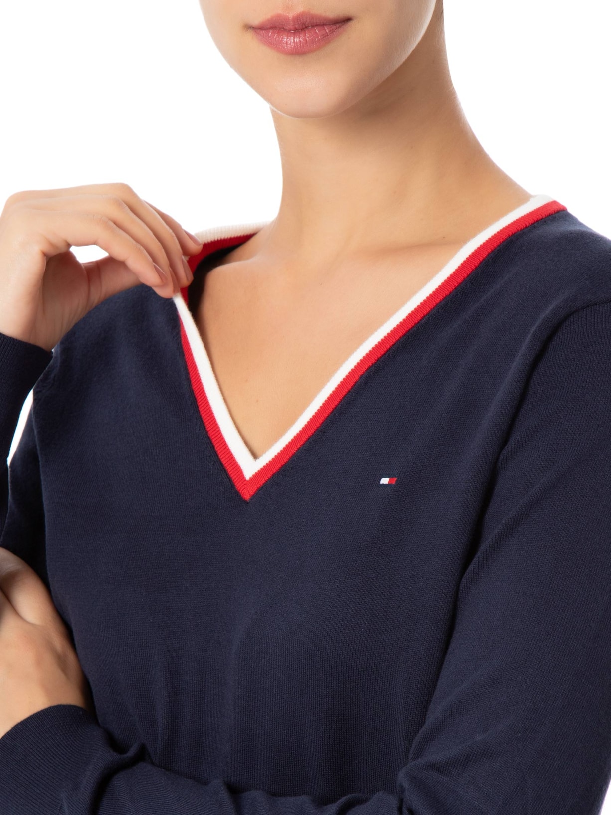 Suéter Feminino CO Jersey V-NK RWB L Azul Tommy Hilfiger