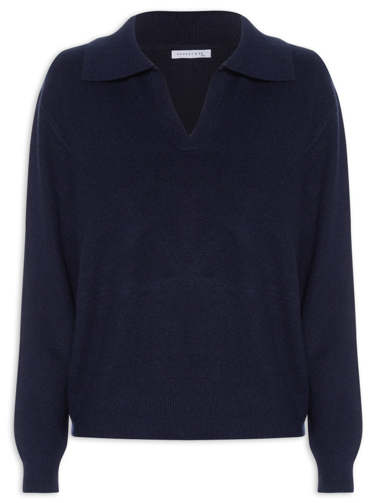 Suéter Feminino Com Gola Polo Azul Market 33