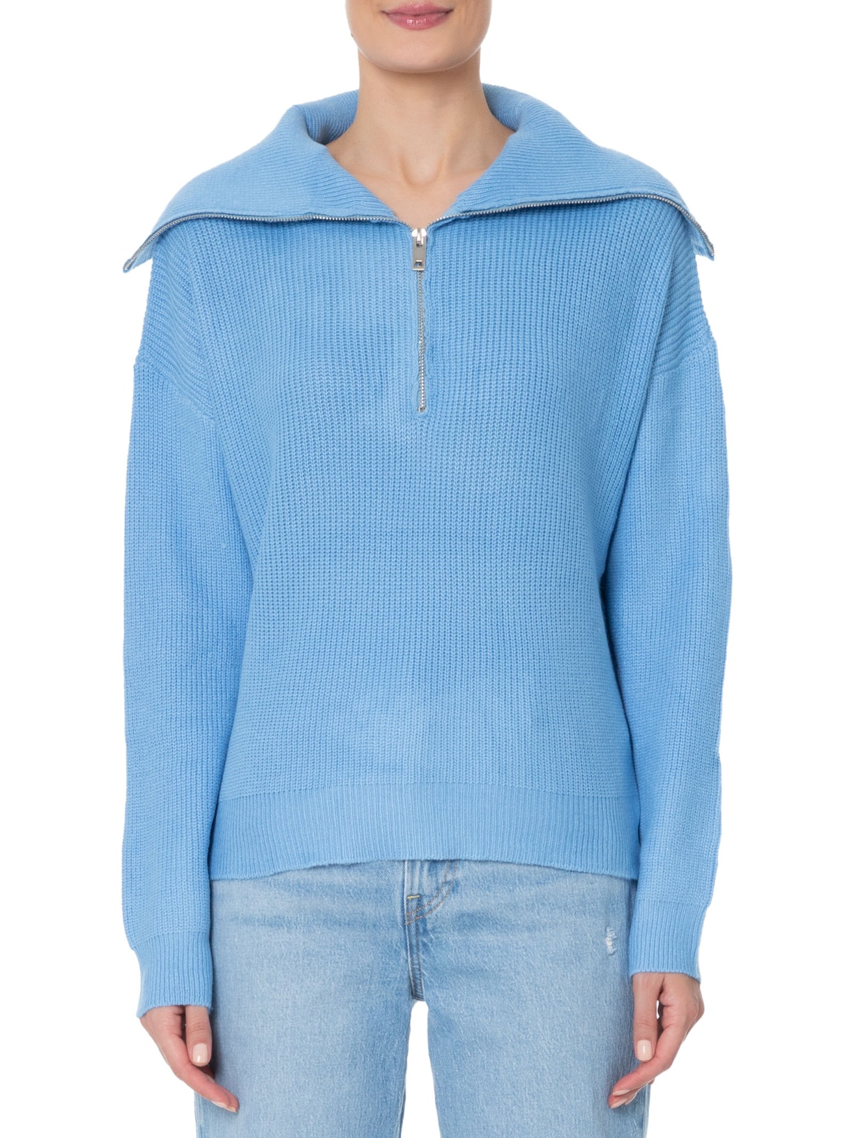 Suéter Feminino Com Zíper Frontal Azul Basiq