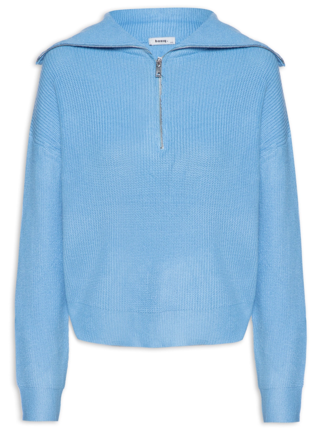 Suéter Feminino Com Zíper Frontal Azul Basiq
