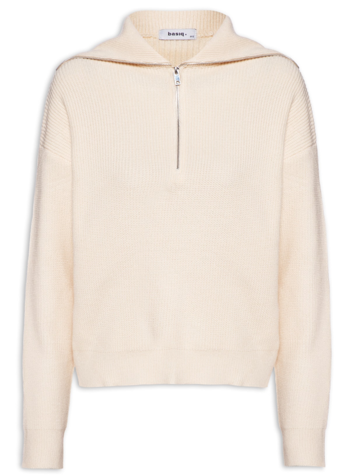 Suéter Feminino Com Zíper Frontal - Bege