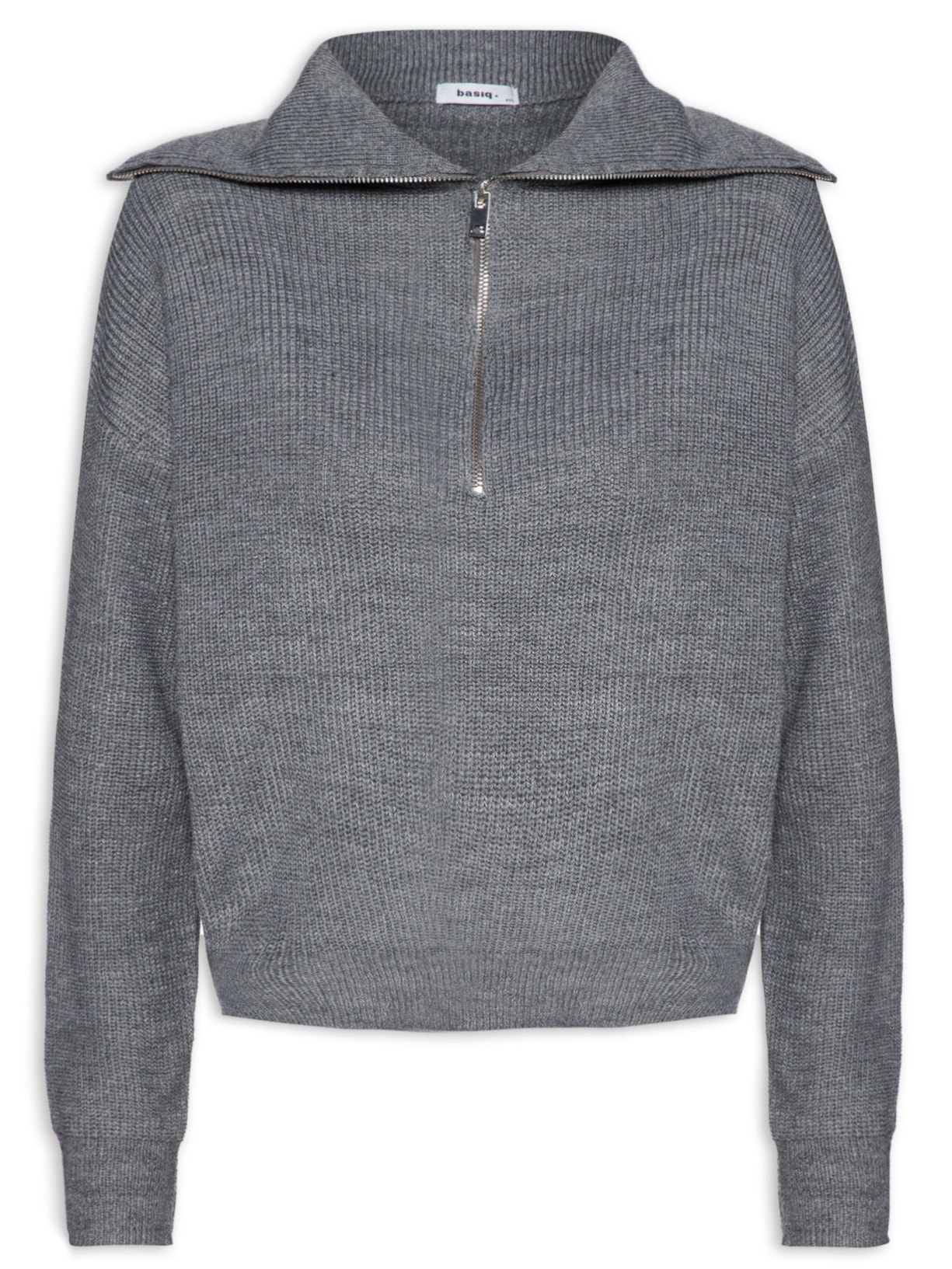 Suéter Feminino Com Zíper Frontal - Cinza